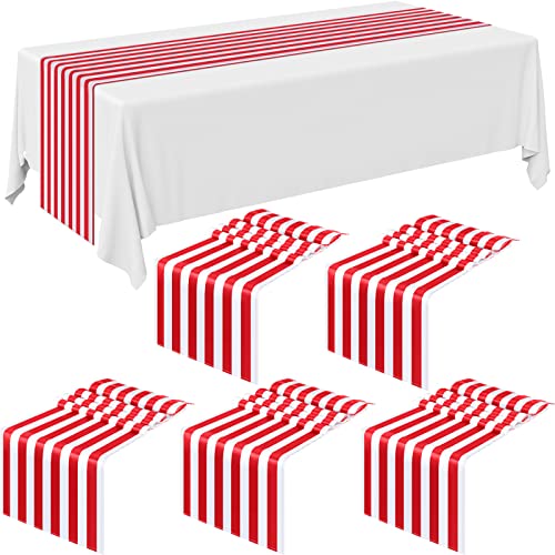 Red and White Striped Table Runner - 12 x 108 Inch, Set of 6