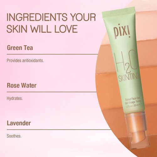 Pixi H2O SkinTint - Tinted Gel Moisturizer | Lightweight & Hydrating | Evens Tone & Reduces Redness | Nutmeg | 1.2 fl oz/35 ml