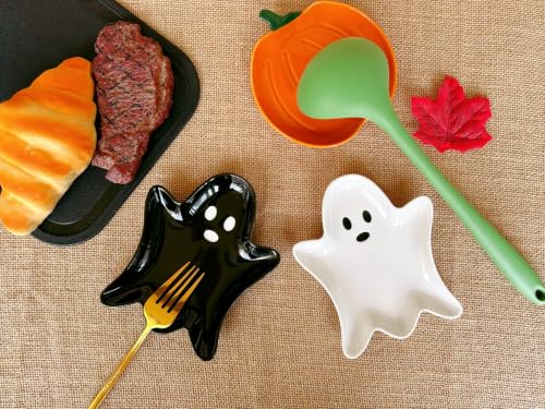 Ceramic Ghost Spoon Rest for Stove Top - Black Kitchen Utensil Holder