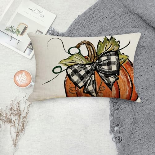 Halloween Pumpkin Lumbar Pillow Cover 12x20 Inches - Orange Fall Decor