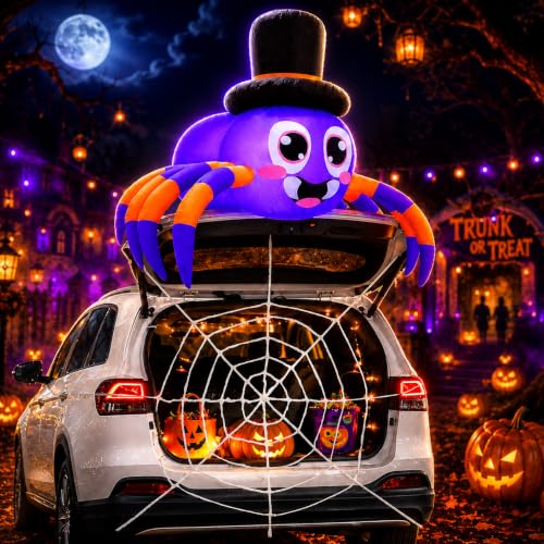 5ft Inflatable Halloween Spider Car Decoration Kit with LED Lights & Web