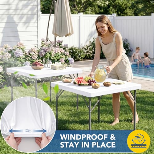 Square Fitted Elastic Table Cover 4 Pack - White 36x36 Inches - Stretch Spandex Tablecloth
