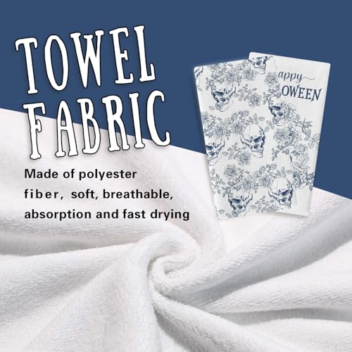 Halloween Skull Kitchen Dish Towels Set of 2 - Festive Skull Pattern, Absorbent & Quick-Drying