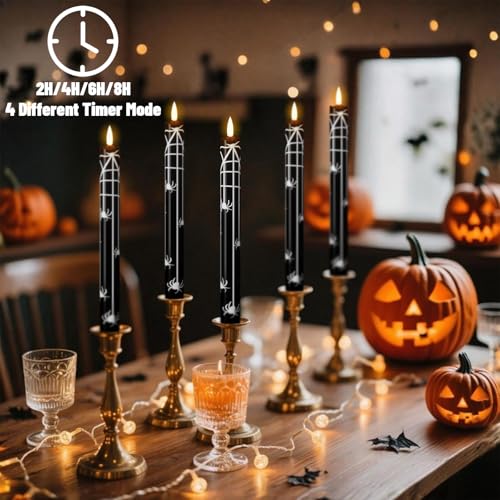 Halloween Flameless Taper Candles with Spider Decals - Remote & Timer - Black, Variation 3-Spider