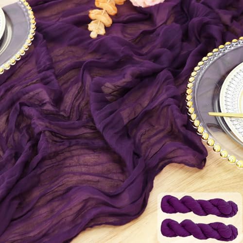 36x10FT Purple Cheesecloth Table Runner 2 Pack for Weddings & Events