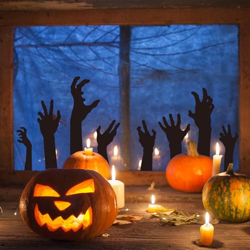 Halloween Zombie Arm Window Clings - Double-Sided Glass Decals for Home & Party, 9 Sheets