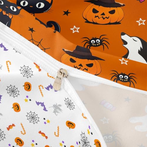Halloween Bedding Set King Size Cartoon Ghost Pumpkin Black Cat Wolf Bed Cover - Spooky Decor