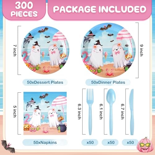 Halloween Summer Beach Party Tableware Set for 50 Guests - Plates, Napkins, Cutlery
