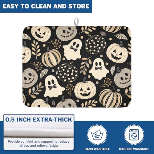 Ghost Pumpkin Halloween Dish Drying Mat 18x24 Inch Absorbent Microfiber Kitchen Decor