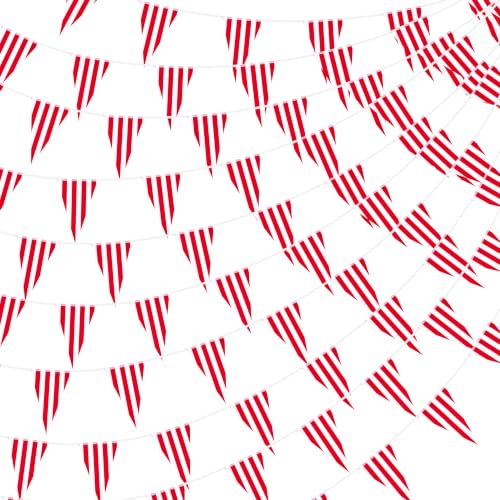 Red and White Striped Pennant Banner - 850ft Party Decor, Reusable