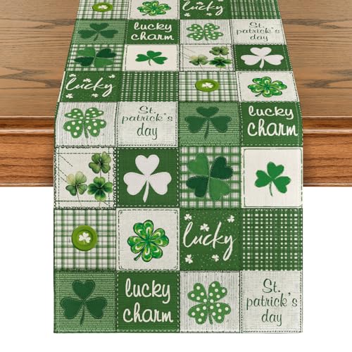 Buffalo Plaid St. Patrick's Day Table Runner 13x120 Inch - Green & Beige