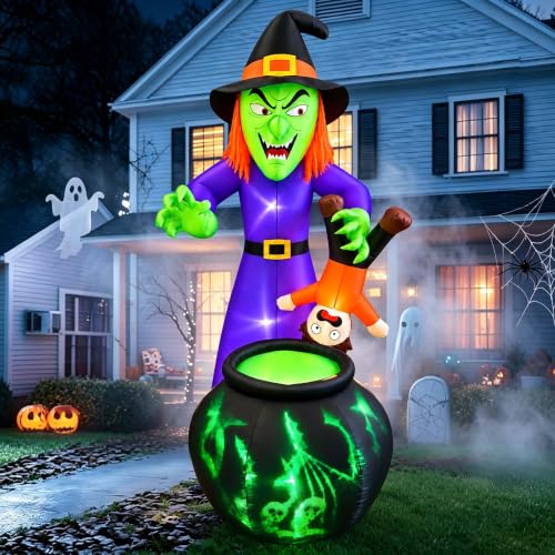 6 Ft Halloween Inflatable Witch with Child Outdoor Decor with LED Lights