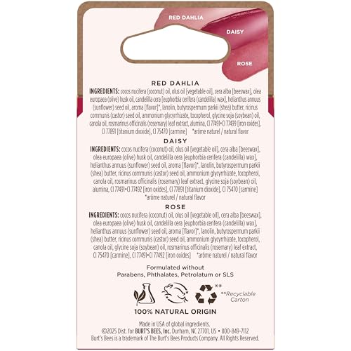 Burt's Bees Valentine's Day Gifts, Lip Tint Balm, Long Lasting Duo Tinted Balm Formula, Color Infused with Hydrating Shea Butter for a Natural Looking Buildable Finish, Variety (3-Pack)