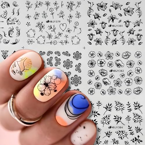 Black Nail Art Stickers Set - Style 3 Self Adhesive Floral & Lace Decals for DIY Nails