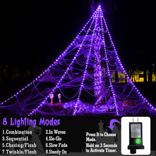 Halloween Spider Web Lights 250 LED Giant Web with 8 Modes Waterproof Purple