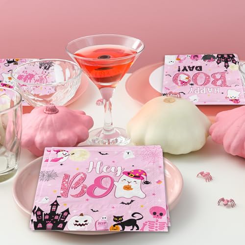 Pink Halloween Ghost Party Napkins 48pcs - Boo Day Birthday Decorations