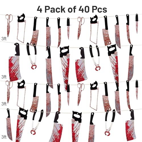 Silver Horror Bloody Banner - 4PCS Halloween Scary Movie Party Decor