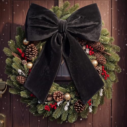 Large Black Velvet Halloween Bow - 11.8 Inch Holiday Decor Set of 6