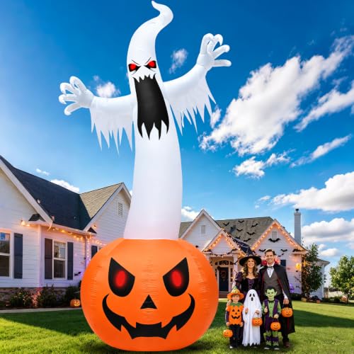 20 Ft Halloween Inflatable Pumpkin Ghost Yard Decorations with LED Lights