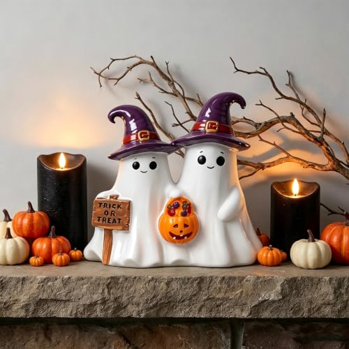 Purple Halloween Ghost Figurines Indoor Decorations - Cute & Non-Scary, Resin Craft, 5.7 Inch