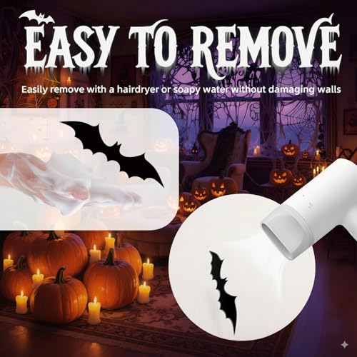 Partyreal 60Pcs Halloween Bat Wall Decals - 4 Sizes, Reusable PVC Indoor Decor