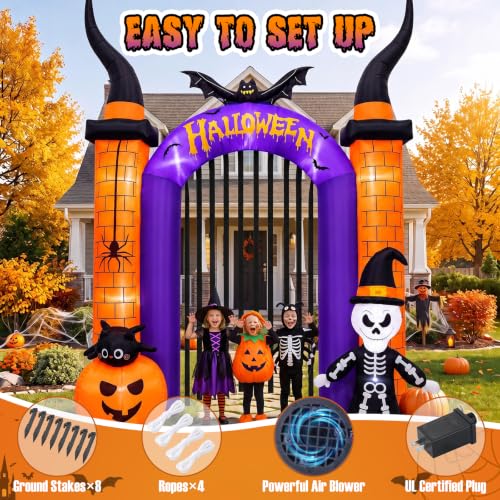 Giant Halloween Inflatable Archway with Skeleton & Lights - 12.5FT Skull Arch