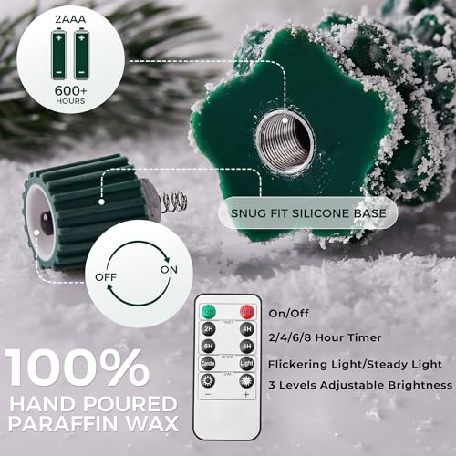 Snow Covered Flameless Christmas Tree Candles Set - 4 Pack, Remote Control, 9.65 Inch
