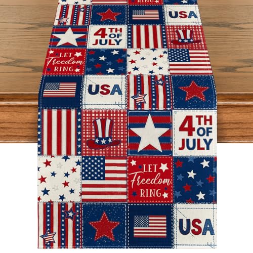 13 x 36 Inch American Flag Stars Table Runner - 4th of July Memorial Day Kitchen Decor Blue Red