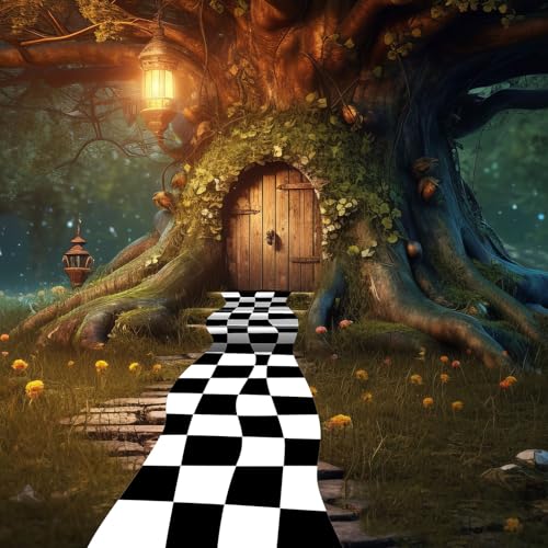 2 Pack Wonderland Checkered Party Runners with Tape - Black White Decor