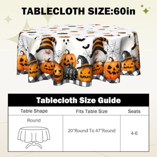 Halloween Pumpkin Gnome Round Tablecloth 60 Inch Fall Autumn Decorations
