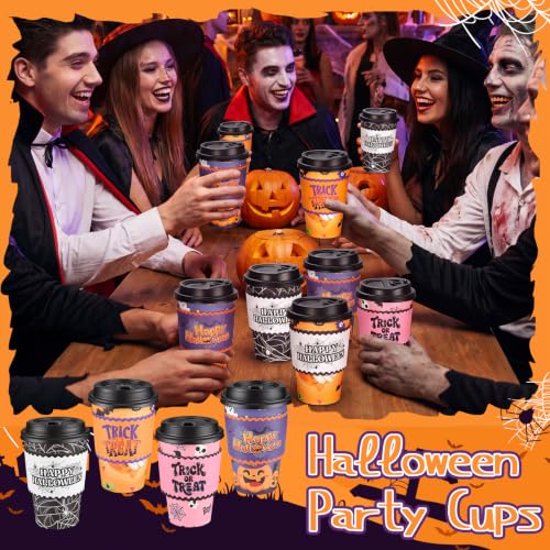 Halloween Disposable Coffee Cups with Lids and Sleeves - Black 60 Pack