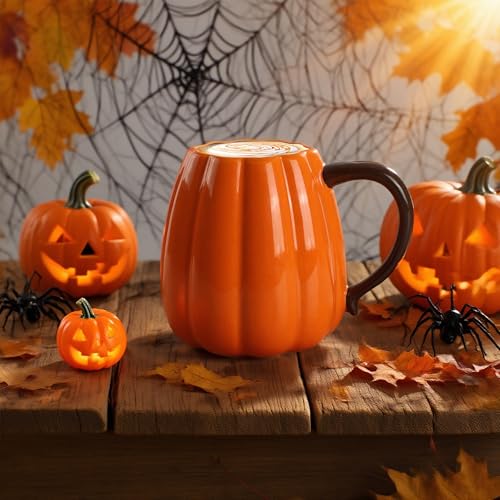 Halloween Pumpkin Mug Set of 2 - 750ml Large Ceramic Pumpkin Cups for Fall & Halloween