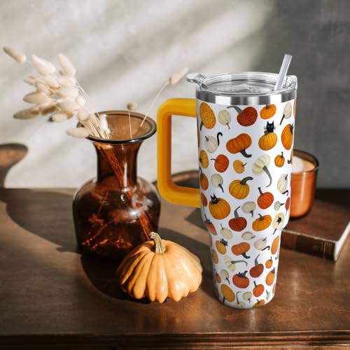 Halloween Fall Tumbler 40oz Pumpkin Black Cat Cup - Fall Cat Orange Variation