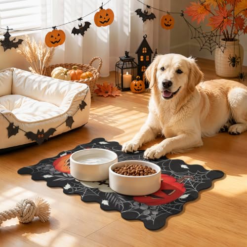Scalloped Halloween Dish Drying Mat - Spooky Pumpkin Black, 12x20 Inches - Halloween Scary Pumpkin