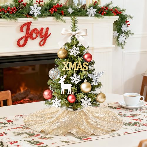 24 Inch Champagne Sequin Christmas Tree Skirt - Sparkly Holiday Decor