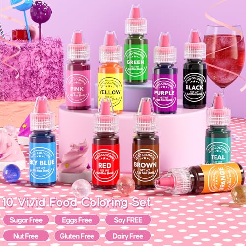 Food Coloring Liquid Set 10 Colors for Baking Cake Icing Cookies - 0.25 Fl Oz Pack of 10