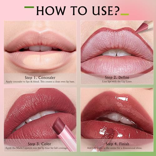 3 Pack Black Lip Combo Set - Matte Lip Liner, Lipstick & Gloss - Variation B- Set 5
