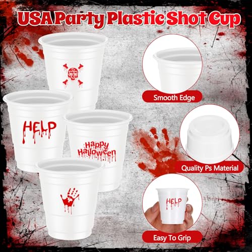 Halloween Bloody Shot Glasses Set - 100 Disposable 2oz Plastic Cups for Parties
