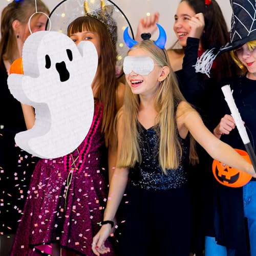 Halloween Ghost Piñata with Blindfold and Stick Kids Party Game – Birthday Carnival Decoration