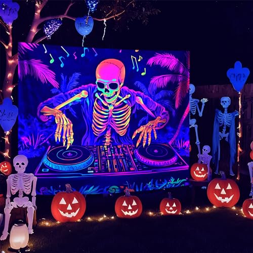 Halloween Blacklight Tapestry UV Reactive Wall Decor 79 x 59 Inches - Variation A