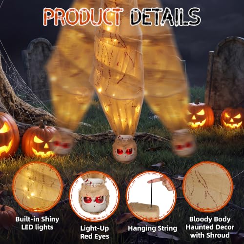 70in Halloween Shaking Mummy Decoration - Animated Hanging Corpse with Lights & Sound