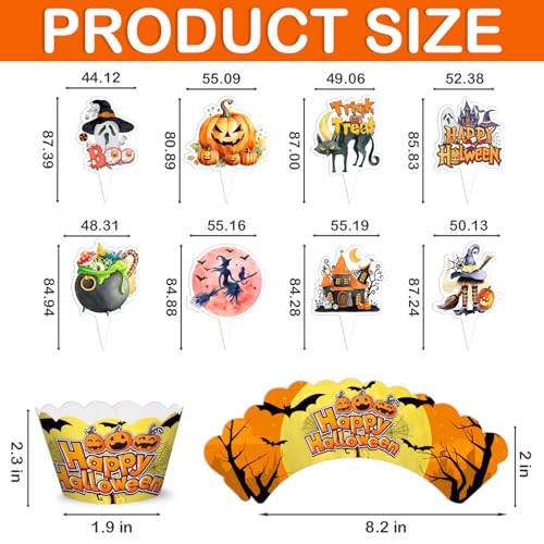 Halloween Cupcake Toppers and Wrappers Set - 48 Pcs Spooky Party Decorations