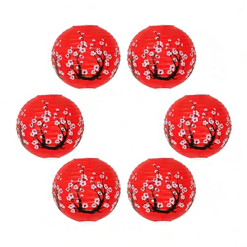 Red Paper Lanterns Set - 6 Pack 12-Inch Hanging Chinese & Japanese Decor for Festivals