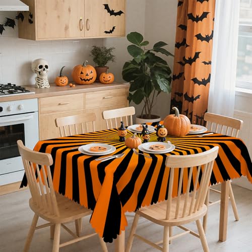 Halloween Tablecloth 60x84 Inch Black and Orange Rectangular Dust-Proof Cover - Variation of THIS Listing