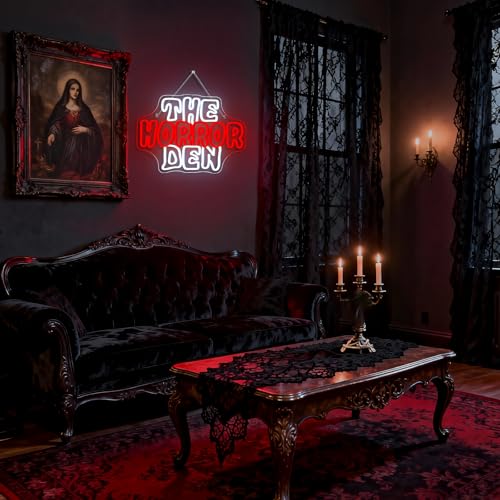 The Horror Den Neon Sign Spooky Wall Decor for Halloween Party and Horror Rooms - USB Powered
