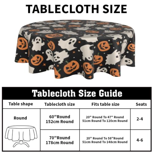 Halloween Ghost & Pumpkin Round Tablecloth 60 Inch Black Spooky Fall Decor - Variation of THIS listing