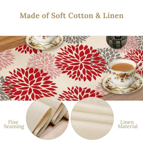 Spring Floral Boho Table Runner 13x90 Inch - Dahlia Pinnata Design - Variation of THIS listing
