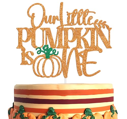 First Birthday Cake Topper Our Little Pumpkin is One Fall Halloween Decor Glitter