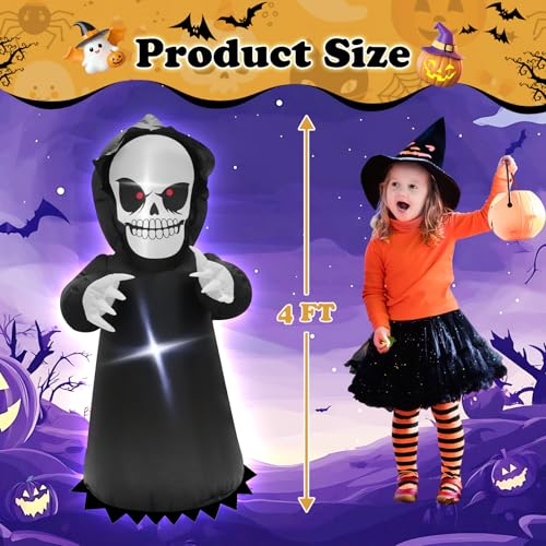 4FT Inflatable Grim Reaper Halloween Yard Decoration - Spooky Outdoor Lawn Decor with LED Lights - Variation: Halloween Ghost