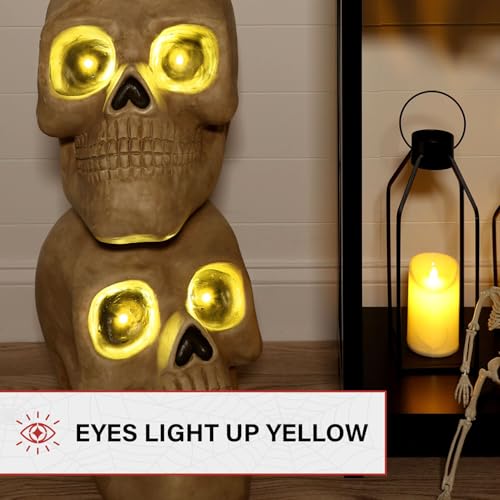 Lifesize Halloween Skull Statue with LED Eyes - Indoor Outdoor Decor